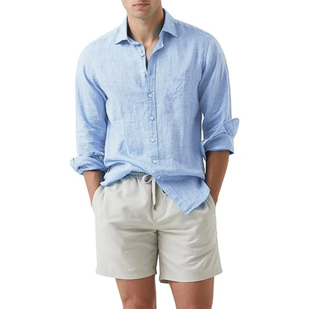 Summer Shirt Beach Cotton Linen Shirts Men Cardigan Tops Long Sleeved