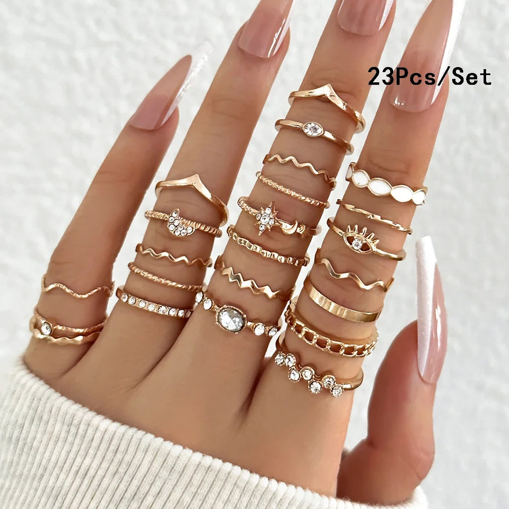 Knuckle Rings Set For Women Gold Color Finger Ring Girls Fashion