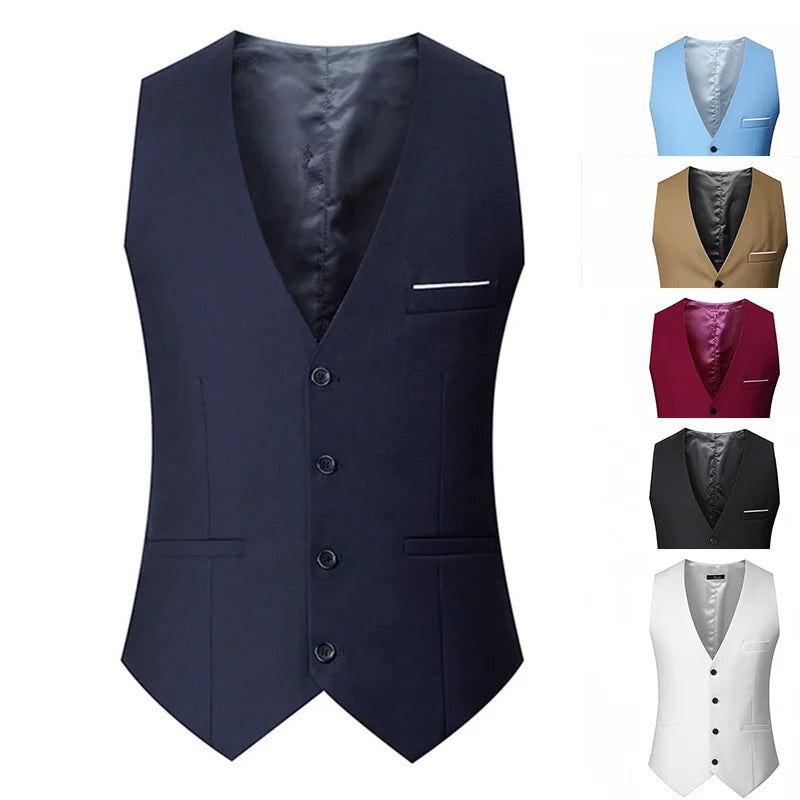 ummer Man Suit Vest Sleeveless Vest with Adjustable Waist Single Breasted Solid Color Business Suit Vest Wedding