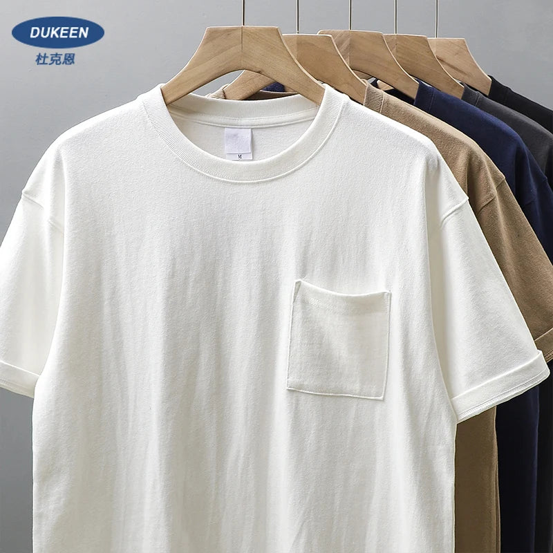 Heavy Short-Sleeved T-Shirt Men's Summer Vintage Half-Sleeve Pure Cotton Tees White Tops for Unisex