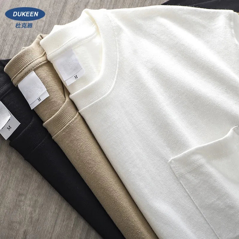 Heavy Short-Sleeved T-Shirt Men's Summer Vintage Half-Sleeve Pure Cotton Tees White Tops for Unisex