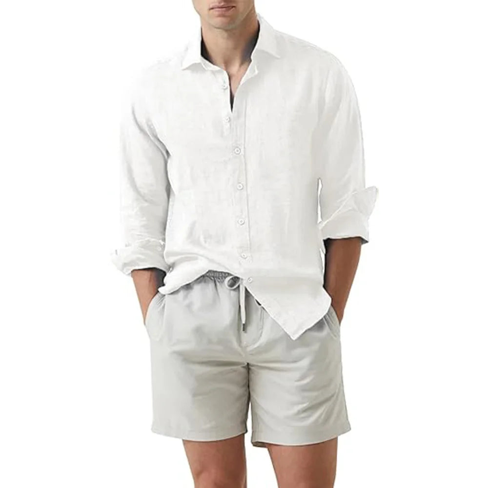 Summer Shirt Beach Cotton Linen Shirts Men Cardigan Tops Long Sleeved