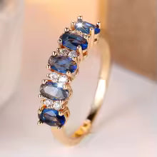 Blue Crystal Cute Oval Stone Rings For Women Vintage Gold Color
