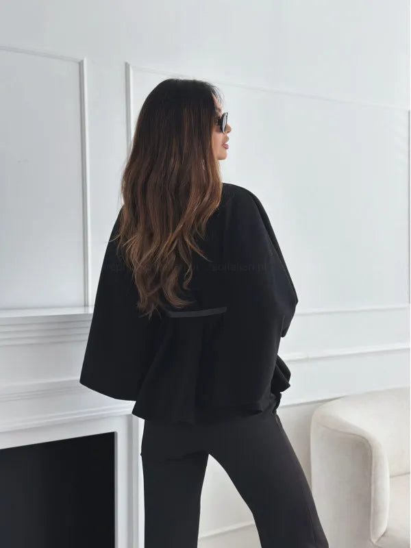 Button Half Turtleneck Bat Sleeve Belt Coat Autumn Commuting Woolen Women Clothing
