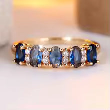 Blue Crystal Cute Oval Stone Rings For Women Vintage Gold Color