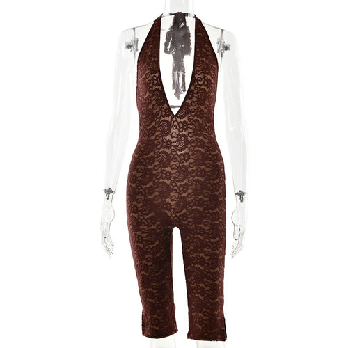Avrilyaan Lace Seven-Point Long Pants Bodycon Sexy Party Deep V Playsuits Women Rompers Women