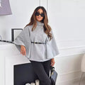 Button Half Turtleneck Bat Sleeve Belt Coat Autumn Commuting Woolen Women Clothing
