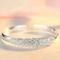 Sterling Silver Woman Cuff Bracelet Open Leaf Shaped Adjustable Charm Bangle
