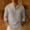 New Men Casual Shirts Lightweight Long Sleeve Henley Cotton Shirts for Beach Linen Shirts Hawaiian Breathable Collar Tops