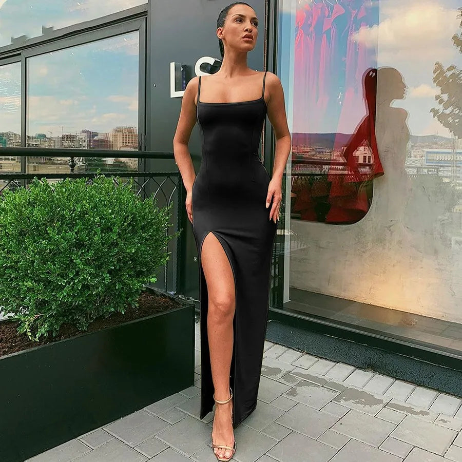 Summer Hot selling Women's Wear Slim Fit Off Back Sexy Split Dress with One Line Collar