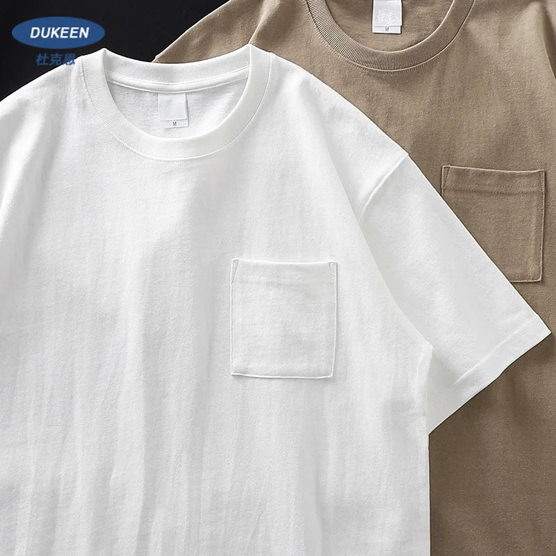 Heavy Short-Sleeved T-Shirt Men's Summer Vintage Half-Sleeve Pure Cotton Tees White Tops for Unisex