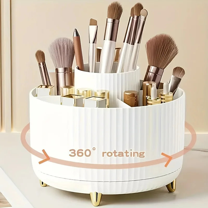 360° Rotating Makeup Organizer - 1pc Plastic Cosmetic Storage with 5 Compartments