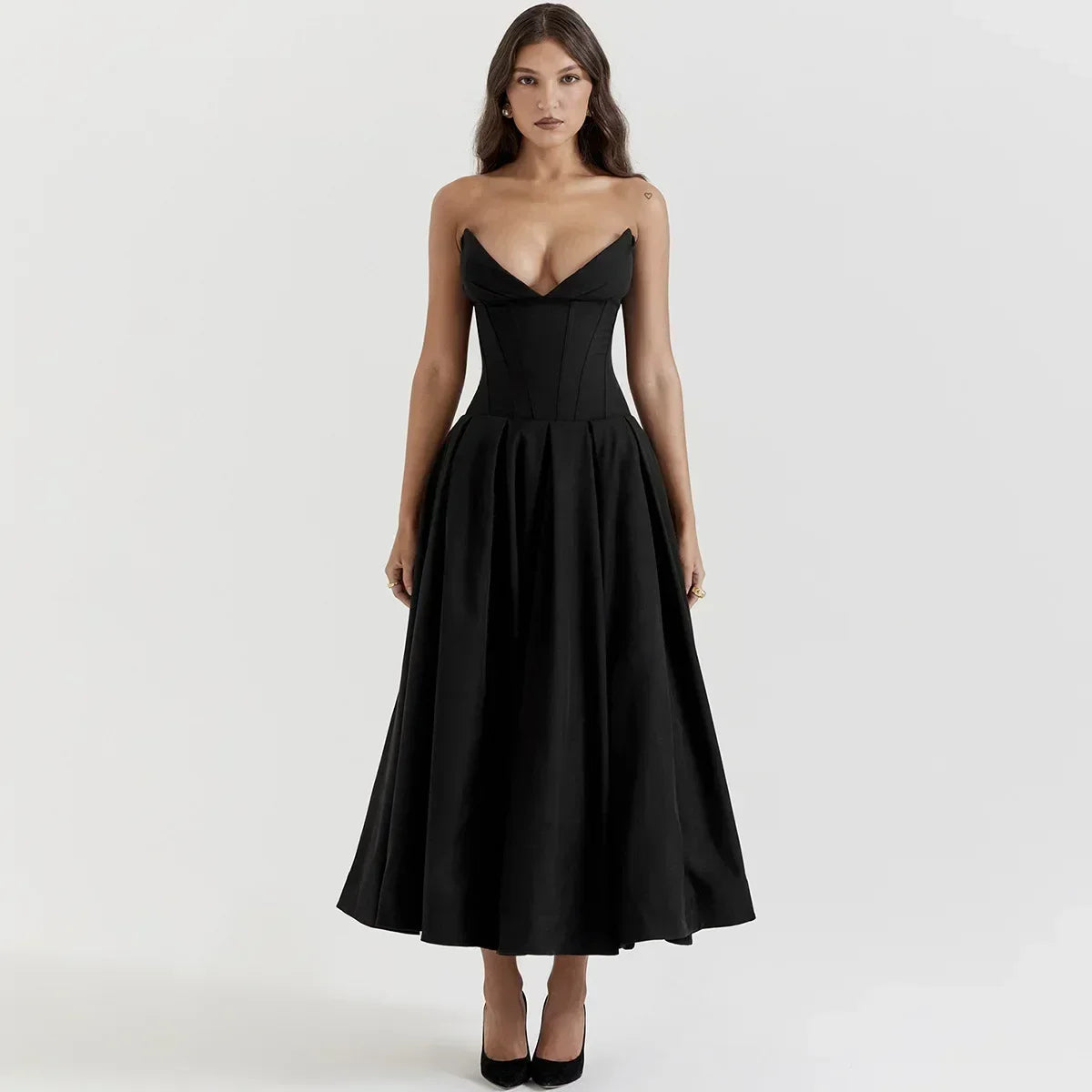 Suninheart Black Elegant Wedding Events Dress Sexy Strapless Corset Dress