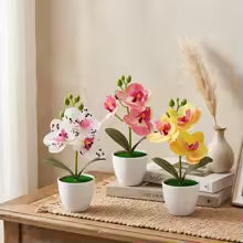 Artificial Orchid Potted Plant 3 Heads Mini Phalaenopsis Fake Flower Plastic Home Living Room Decoration