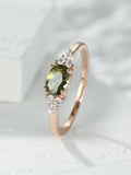 Olive Green Stone Ring Rose Gold Color Oval Zircon